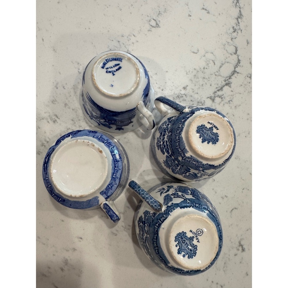 Vintage Arklow Willow Blue White‎ Tea Cups lot of 4 Made in Ireland Chinoiserie - Picture 15 of 16